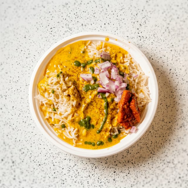 Kadhi Pakora Rice Bowl.