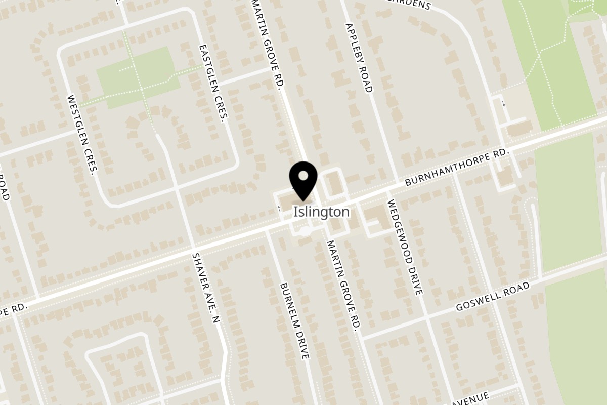 Map showing the location of Curry & Chutney by Gopal's Etobicoke on 317 Burnhamthorpe Road in Toronto